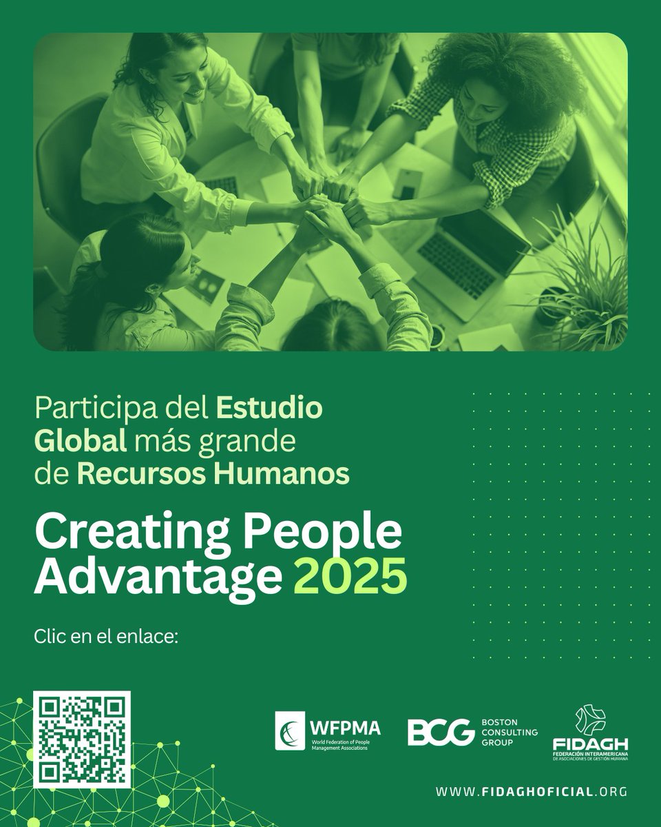 🌎 ¡Súmate al estudio global más grande del mundo en gestión humana!

Creating People Advantage 2025 ya está en marcha, y tu voz puede transformar el futuro del talento en Latinoamérica y el mundo.

📝 Responde aquí 👉 113.vovici.net/se/13B2588B15D…

🌐 fidaghoficial.org