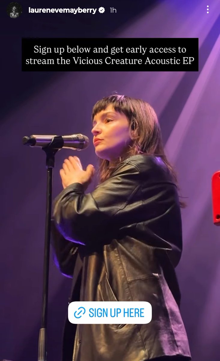 From Lauren Mayberry:

Sign up below and get early access to stream the Vicious Creature Acoustic EP
laylo.com/laurenmayberry…