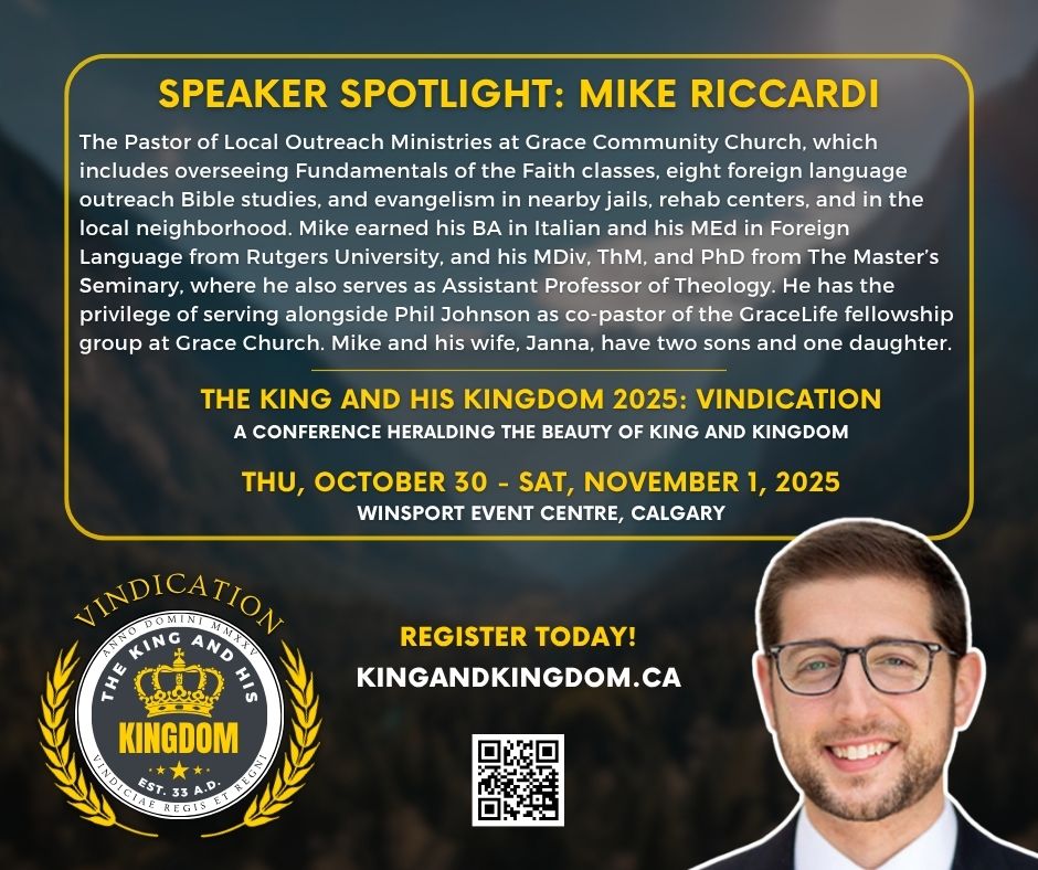 Fairview Baptist Church (@fbc_cgy) on Twitter photo We are introducing our fourth Speaker Spotlight: Mike Riccardi! Join us this fall for "The King and His Kingdom: Vindication" conference, where you can hear from <a href="/MikeRiccardi_/">Mike Riccardi</a> & many other speakers.
📆Oct. 30 - Nov. 1
📍CGY, AB
For more info, go to kingandkingdom.ca We are introducing our fourth Speaker Spotlight: Mike Riccardi! Join us this fall for "The King and His Kingdom: Vindication" conference, where you can hear from <a href="/MikeRiccardi_/">Mike Riccardi</a> & many other speakers.
📆Oct. 30 - Nov. 1
📍CGY, AB
For more info, go to kingandkingdom.ca