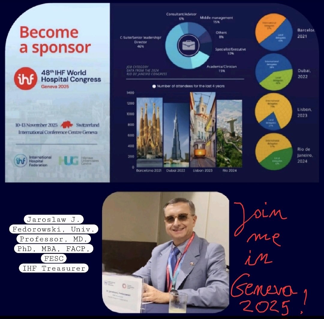 Jaroslaw J. Fedorowski (@jjfedorowski) on Twitter photo Become a sponsor!
Join global Hospital and Healthcare leaders for the 48th IHF World Hospital Congress in Geneva <a href="/IHF_FIH/">International Hospital Federation</a> Become a sponsor!
Join global Hospital and Healthcare leaders for the 48th IHF World Hospital Congress in Geneva <a href="/IHF_FIH/">International Hospital Federation</a>