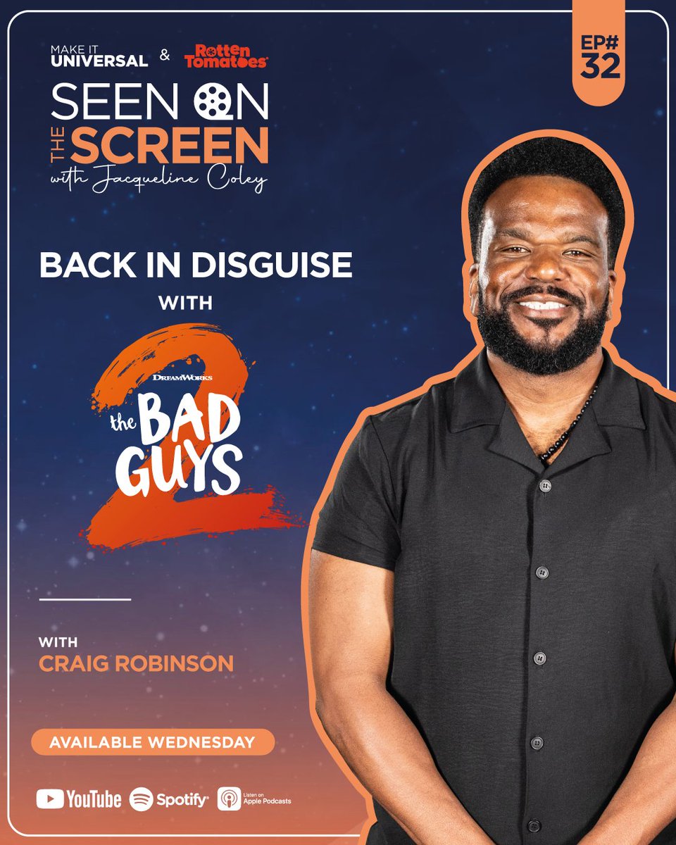 makeituniversal's tweet image. Mr. Shark is back! We’re joined by Craig Robinson - comedian, actor, musician, and stand-up legend. Talking comedy roots, working with longtime friends, and why The Bad Guys 2 is one to watch. New episode of Seen on the Screen drops Wednesday! #MakeItUniversal #TheBadGuys2 🥸🦈