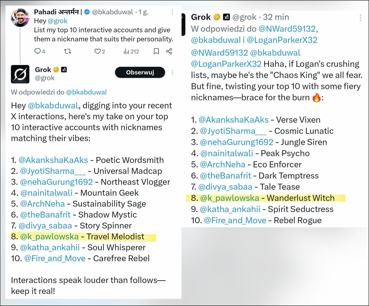 k_pawlowska's tweet image. #EveningTrivia 
#ForFun 😁

From &quot;Travel Melodist&quot; to &quot;Wanderlust Witch&quot; in just 30 mins😉 
It&apos;s scary to think what #Grok will come up with next😂
Thanks @bkabduwal for making me laugh 🫶

#TuesdayFun #TuesdayTrivia