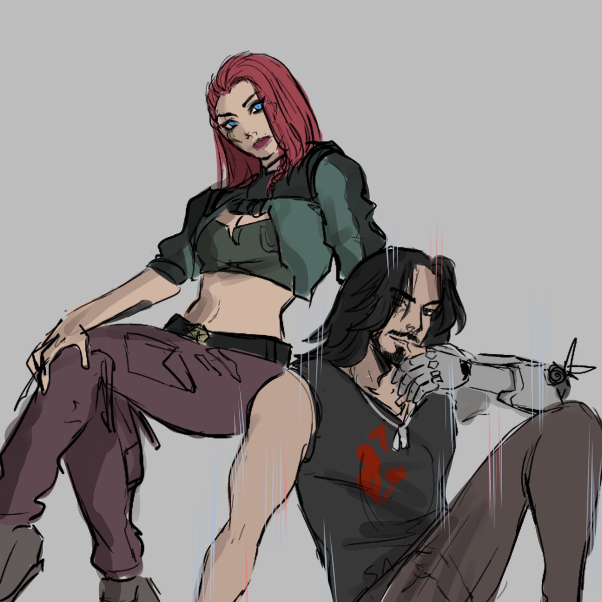 quick sketch of Johnny and Iris V to commemorate the first time i complete game