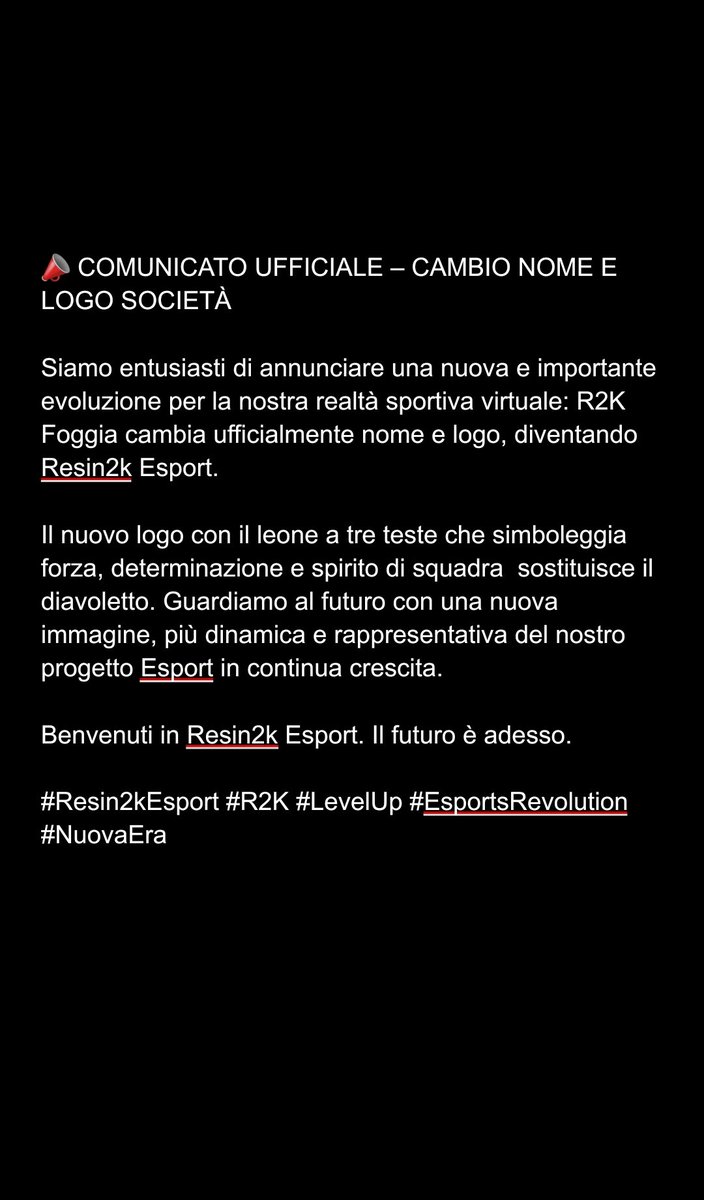 R2k Foggia (@r2kfoggia_) on Twitter photo Siamo entusiasti di annunciare il nostro nuovo logo, ricco di colori, che ci accompagnerà per la prossima stagione di pro club.
<a href="/Resin2K/">Resin2K eSports</a> #NuovaEra Siamo entusiasti di annunciare il nostro nuovo logo, ricco di colori, che ci accompagnerà per la prossima stagione di pro club.
<a href="/Resin2K/">Resin2K eSports</a> #NuovaEra