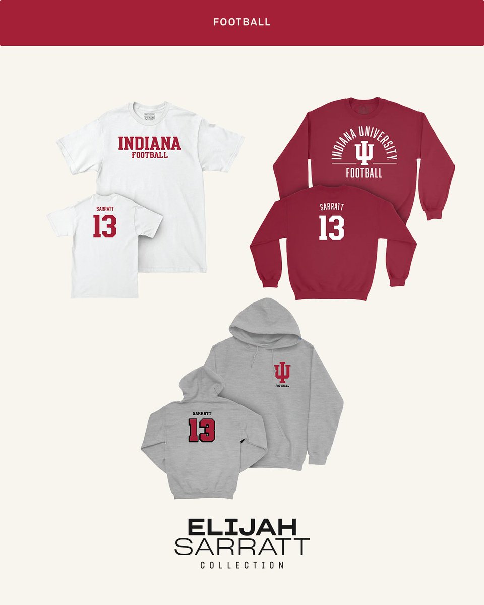 Shop Elijah Sarratt’s best sellers from his official merch collection! 🏈🔴

Every purchase supports Elijah directly!

➡️ indiana.nil.store/collections/el…