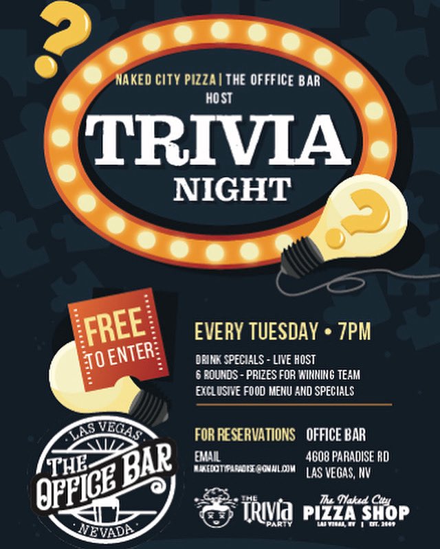 Trivia Tuesday (paradise) and $15 half sheets with 1 topping (all locations)….it doesn’t get much better than that at Naked City Pizza!