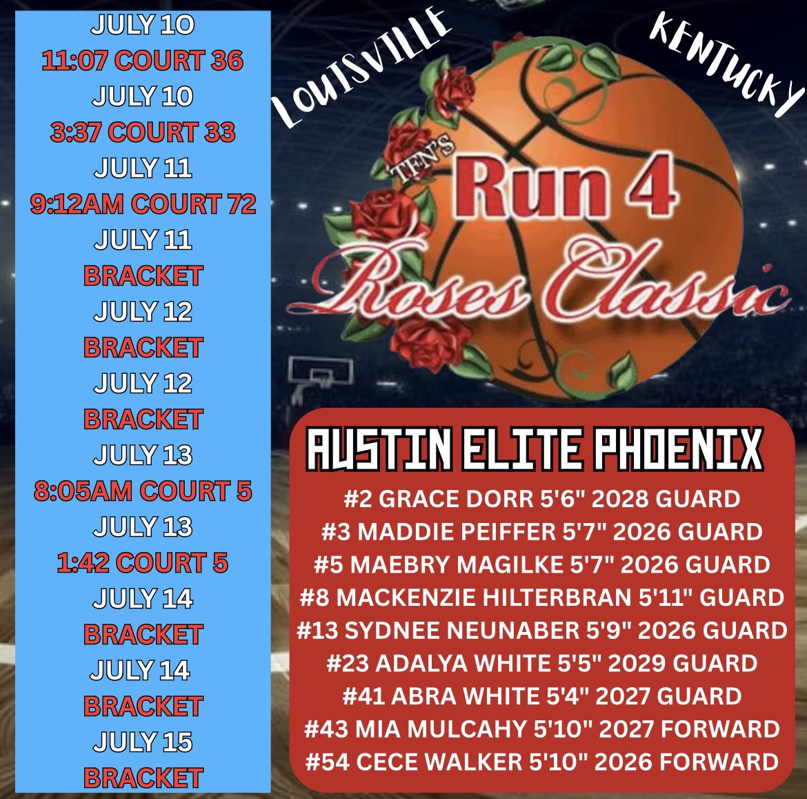 Courtney Hilterbran (@chilterbrantx) on Twitter photo Just 2 more sleeps until <a href="/TFNsRun4Roses/">TFN's Run 4 Roses</a> ! Coaches don’t sleep on this team! Looking for top defenders, hustlers and shooters come watch this <a href="/phoenixselect/">Phoenix Select</a> 17u team compete! Just 2 more sleeps until <a href="/TFNsRun4Roses/">TFN's Run 4 Roses</a> ! Coaches don’t sleep on this team! Looking for top defenders, hustlers and shooters come watch this <a href="/phoenixselect/">Phoenix Select</a> 17u team compete!