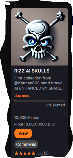 Let’s keep the momentum going! Mint your SKULLS today and ride the RIZZ wave to the moon! 📷📷 Check out [thelonelybit.org/BTC/OnlyBitFan…] and secure your spot in the Rizz era. Who’s got the rizz to make history?Huge congrats to the RIZZ A.I. community—our SKULLS have reached an epic 2%