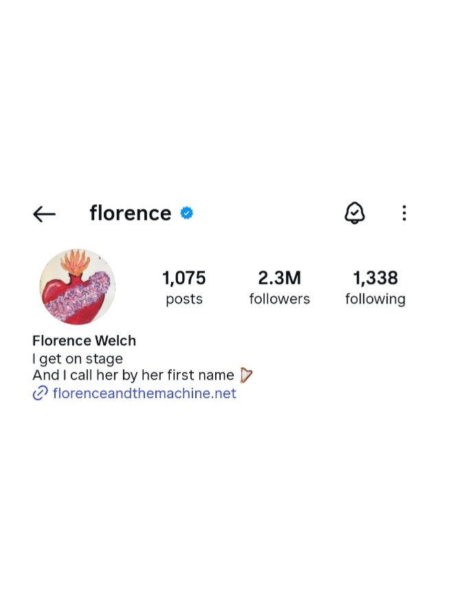 welcharchive's tweet image. florence welch has changed her instagram bio:

“I get on stage
And I call her by her first name 🪉”