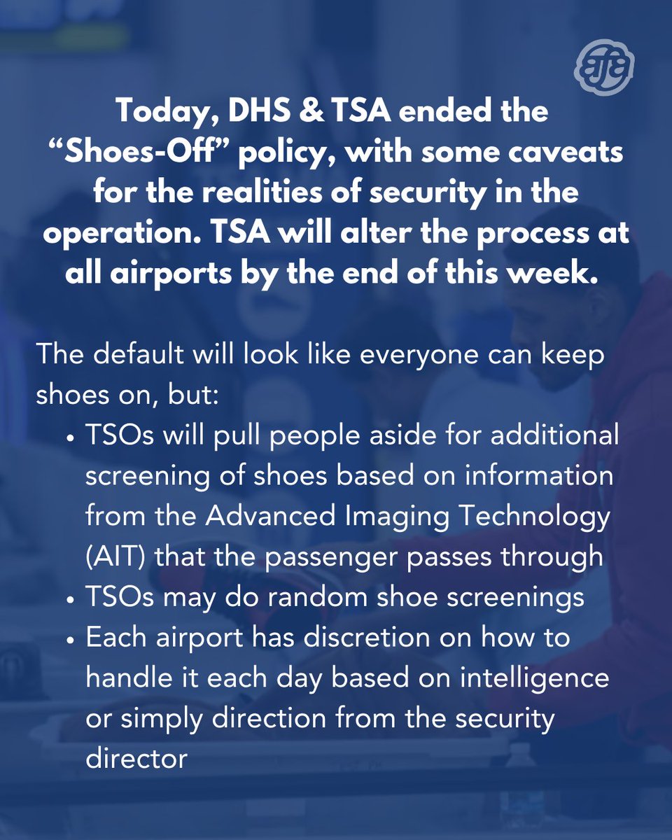 afa_cwa's tweet image. TSA announced a change to the shoe screening policy today. Read up & share for full awareness.