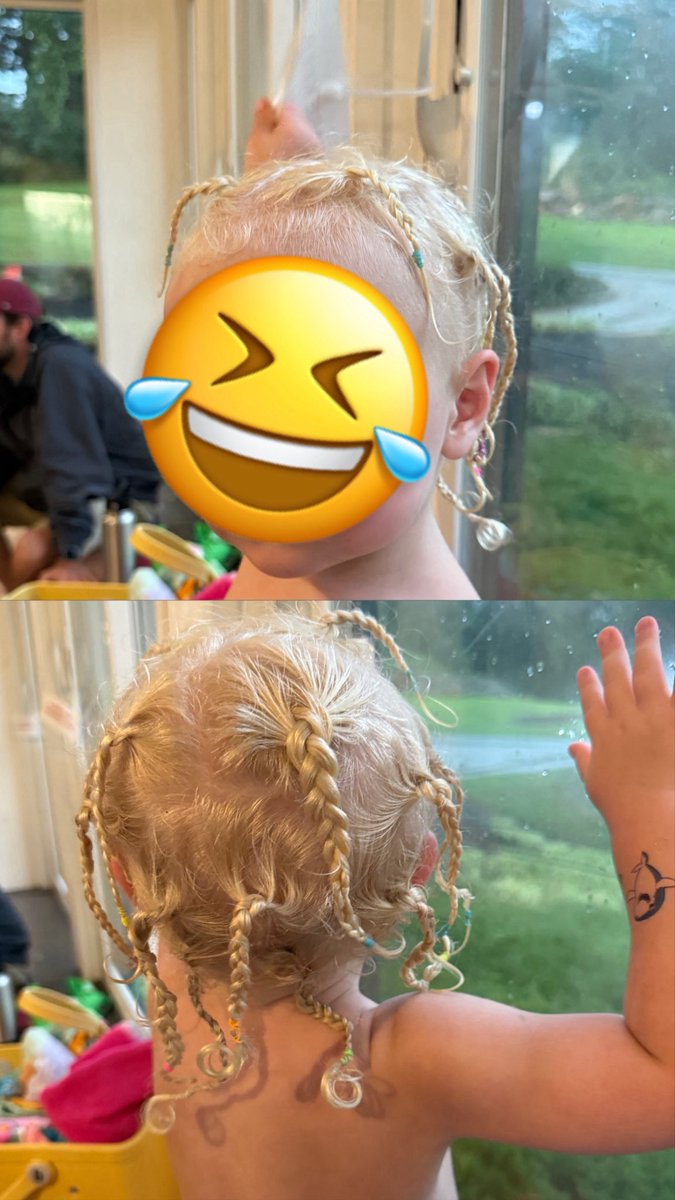 My son came home from daycare with mini box braids and a tattoo 🫡