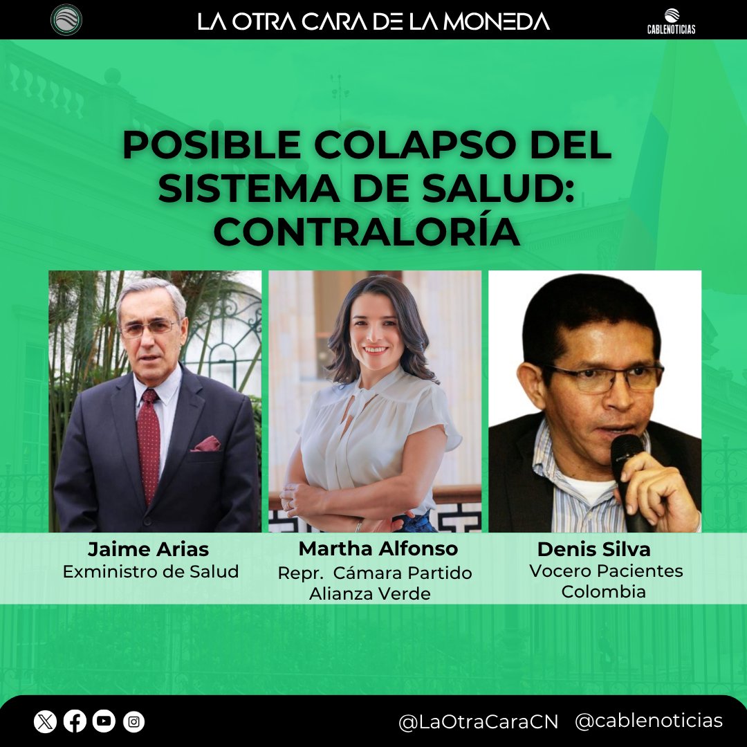 La Otra Cara de la Moneda (@laotracaracn) on Twitter photo 🔴Preocupante informe de la contraloría advierte que en uno o dos años el sistema de salud podría colapsar.
Se abre nuevo debate.
<a href="/johnpossec/">John Posse</a> Con Vicecontralor Zuluaga <a href="/zuluagapardo/">Carlos Zuluaga</a>, <a href="/jaimeariasra/">Jaime Arias</a>, <a href="/MarthaAlfonsoJ/">Martha Alfonso La Profe</a>, <a href="/denishon/">denis honorio silva</a>
▶️youtube.com/watch?v=VSrqWD… 🔴Preocupante informe de la contraloría advierte que en uno o dos años el sistema de salud podría colapsar.
Se abre nuevo debate.
<a href="/johnpossec/">John Posse</a> Con Vicecontralor Zuluaga <a href="/zuluagapardo/">Carlos Zuluaga</a>, <a href="/jaimeariasra/">Jaime Arias</a>, <a href="/MarthaAlfonsoJ/">Martha Alfonso La Profe</a>, <a href="/denishon/">denis honorio silva</a>
▶️youtube.com/watch?v=VSrqWD…