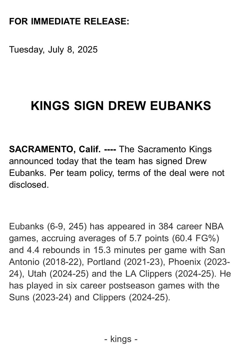The Sacramento Kings officially add Drew Eubanks: