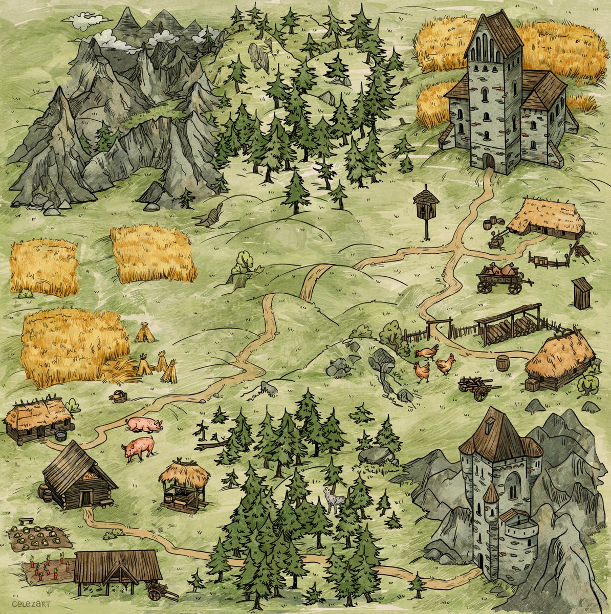 celezart's tweet image. It's my first #PortfolioDay !
Hi! I'm Celezart, a freelance artist, who draw fantasy, medieval maps and landscapes.
I am open to commission. You can see more of my arts at artstation.com/celezart
✉️Celezart@yandex.ru