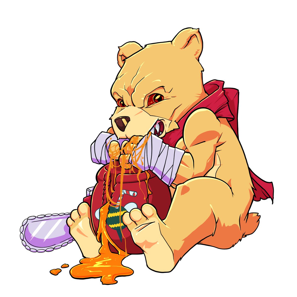 Winnie the Pooh is serious about his honey!

After a long day of slaying demons, he loves to sit back and do nothing with a large jar of honey.