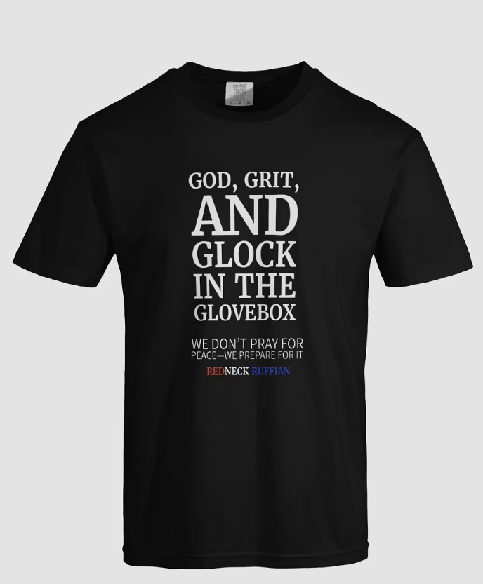 RedneckRuffian's tweet photo. GOD, GRIT &amp; GLOCK t-shirt available now 
https://t.co/qrxtypeiWQ
#redneckruffian #countrymusic #Glock #USA https://t.co/EpWeP6W7Ww