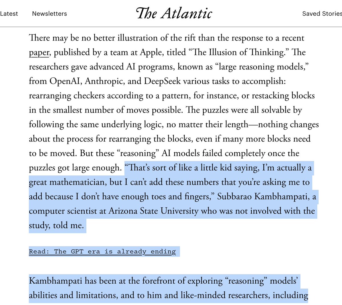 Subbarao Kambhampati (కంభంపాటి సుబ్బారావు) (@rao2z) on Twitter photo "Kambhampati has been at the forefront of exploring reasoning models' abilities and limitations.." <a href="/TheAtlantic/">The Atlantic</a> 😐 "Kambhampati has been at the forefront of exploring reasoning models' abilities and limitations.." <a href="/TheAtlantic/">The Atlantic</a> 😐