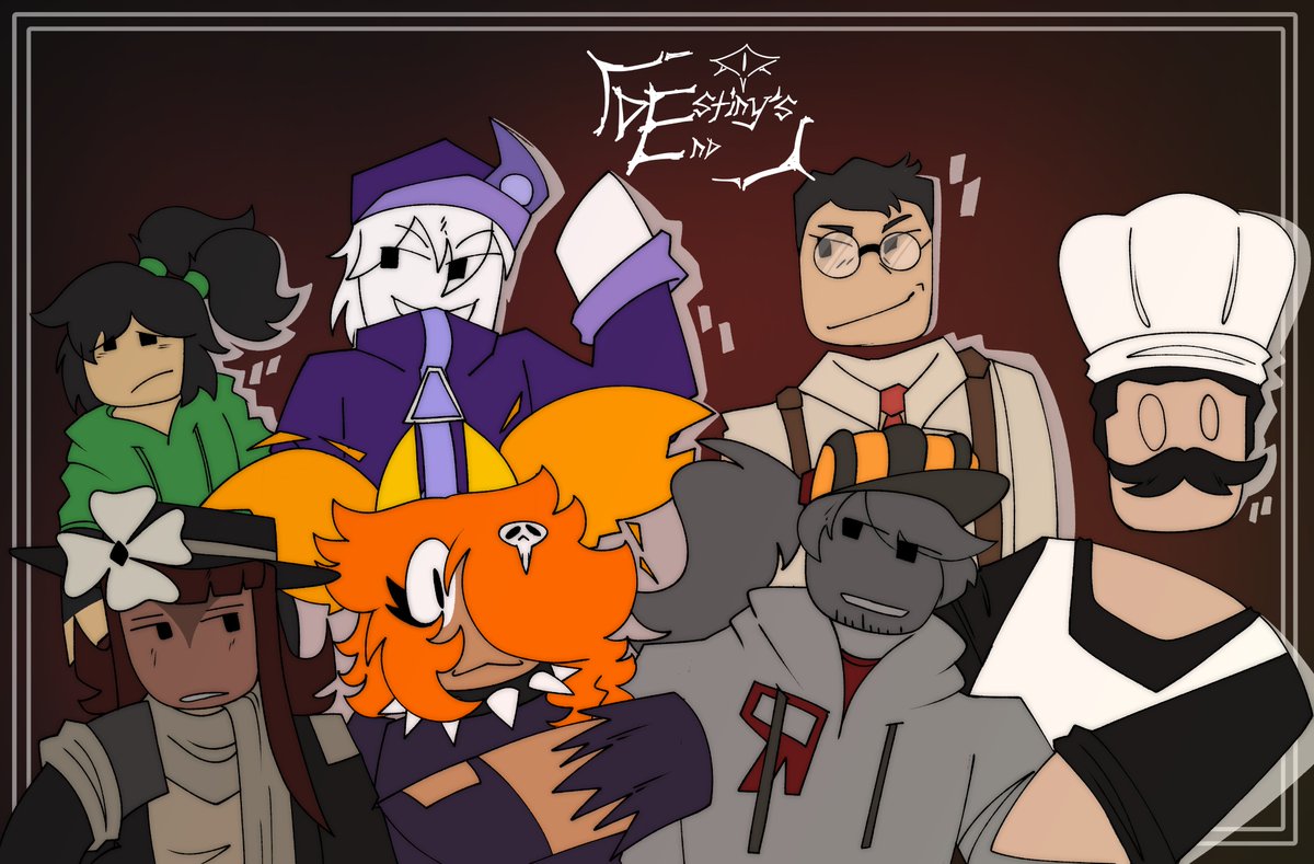 DestinysEndRBLX's tweet image. MEET THE SURVIVORS

Ft. Mary Schmidt, Medic, Builderman, Peppino Spaghetti, and 3 OCs by our dev team

Art by: @SpinalSplint 

#roblox #robloxdev #fnac #tf2 #pizzatower
