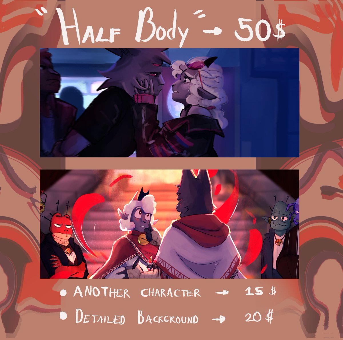 strawdool's tweet image. HEY GUYS SO I HAVE COMMISSIONS OPEN !!
(i updated the prices a bit ago but i forgot to post it here! )