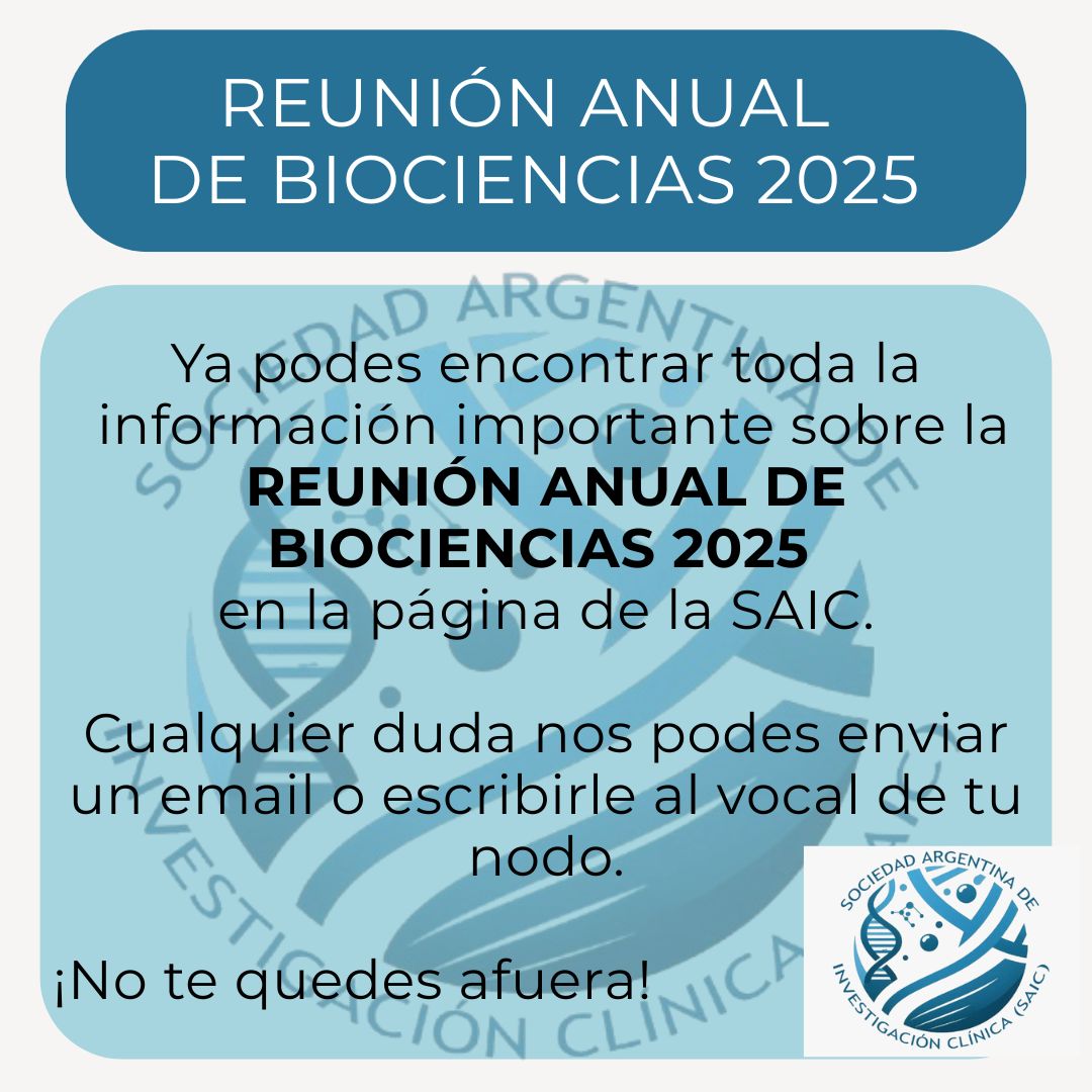 ¡Ya llega la Reunión Anual de Biociencias SAIC – AAFE 2025!
Del 17 al 20 de noviembre en el Centro Metropolitano de Diseño (CMD), barrio de Barracas, CABA.

Te invitamos a visitar la página de la SAIC: saic.org.ar/reunion-anual

#ReuniónAnual2025
#SAICyAAFE