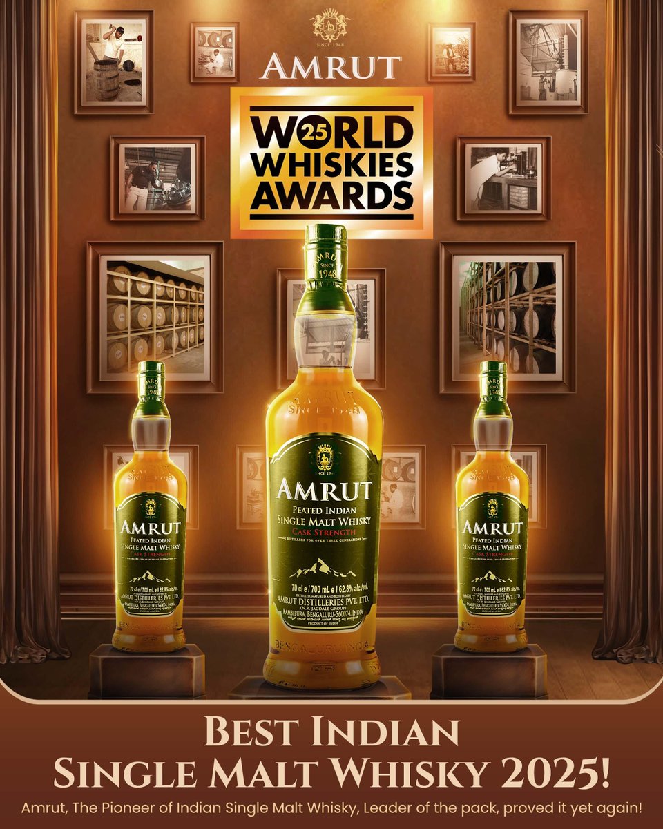 Amrut quality is recognized again!

Word Whiskies has awarded Amrut Peated Single Malt Whisky with one of its first achievements in 2025: Best Indian Single Malt Whisky.

Where2Buy: zurl.co/ZZPBp 

#amrutwhisky #singlemalt #worldwhiskiesawards #enjoyresponsibly