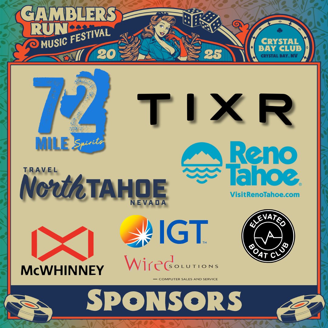 Here at the Crystal Bay Club Casino, we understand that we would not be able to have the incredible festival that we have planned without some great partners. Here is an appreciation post for some of our partners on Gambler's Run Music Festival this year!

@tixrhq