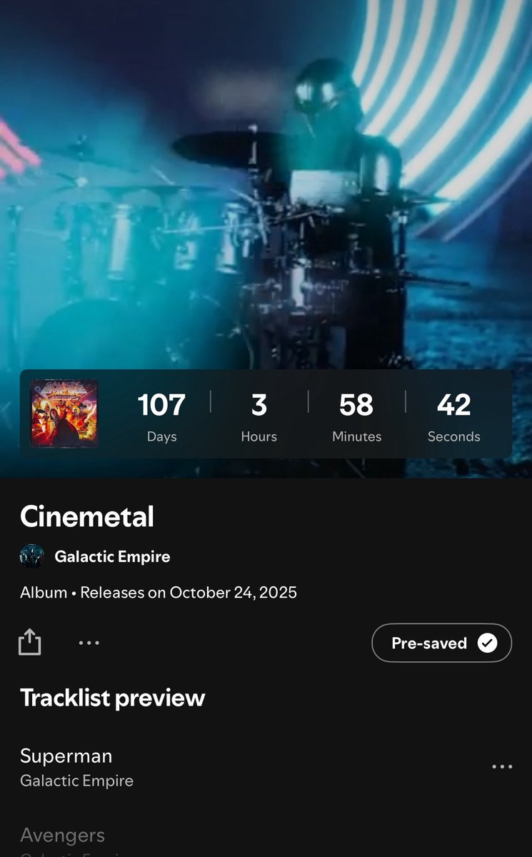 GalacticEmpire8's tweet image. You’d be doing us a great service by pre-saving our new album, Cinemetal, on @Spotify . Which track are you most excited for? open.spotify.com/prerelease/7HC…