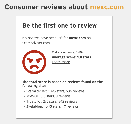 RiskVictim's tweet photo. #MEXC on @scamadviser 

Relatively LOW trust score with negative user reviews.

https://t.co/W31o6BNGIt https://t.co/b0f80E3f2S