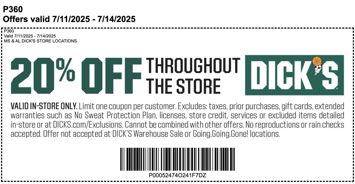 P360Jackson's tweet image. Our partner, DICK’S Sporting Goods is offering our members an exclusive discount of 20% off throughout the store!
THIS IS A GREAT OPPORTUNITY TO SAVE ON THE GEAR YOU’LL NEED FOR THE UPCOMING SEASON ALONG WITH ANYTHING ELSE YOU’VE BEEN WANTING TOO!