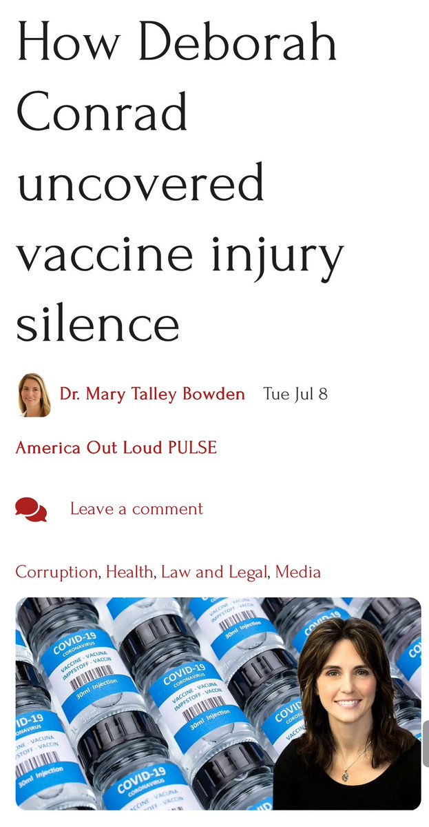 Mary Talley Bowden MD (@mdbreathe) on Twitter photo Deb Conrad is suing a hospital for failing to report thousands of vaccine injuries, each carrying a potential fine of $13,000 to $27,000. The case is now in discovery and if successful, will open the flood gates.
Link to our interview in comments.
<a href="/MendenhallFirm/">Warner Mendenhall</a> Deb Conrad is suing a hospital for failing to report thousands of vaccine injuries, each carrying a potential fine of $13,000 to $27,000. The case is now in discovery and if successful, will open the flood gates.
Link to our interview in comments.
<a href="/MendenhallFirm/">Warner Mendenhall</a>