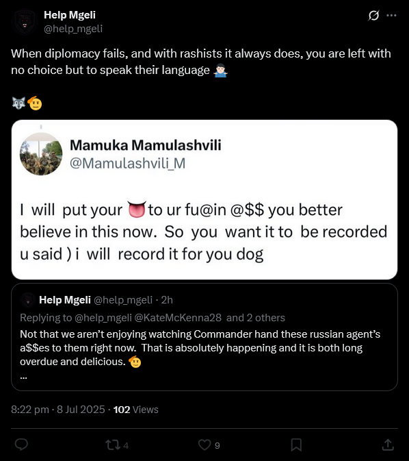 Aww, Reshet feels so proud that Mamuka is making rape jokes/threats just like him. 🥲