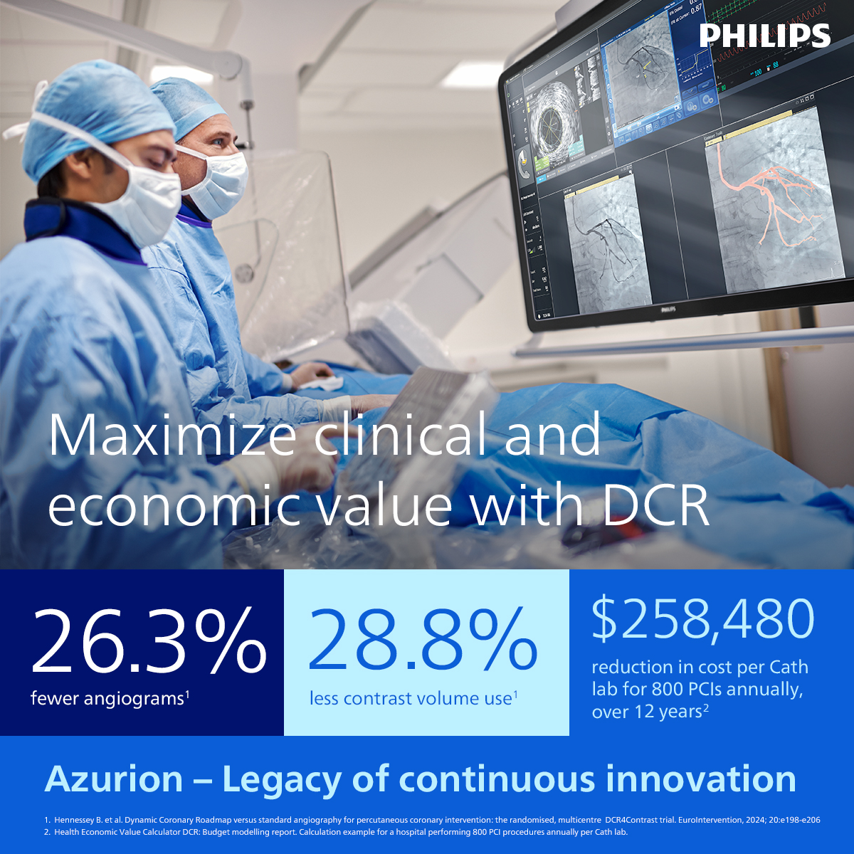 IngArnott's tweet photo. See great results with #Philips Dynamic Coronary Roadmap (DCR). Integrated into your #Azurion  System, DCR offers a real-time, motion-compensated view of coronary arteries overlaid on fluoroscopy, enabling an ultra-low dose contrast approach during PCIs: 
https://t.co/CDM2twDmzB https://t.co/gCPlVVpiar