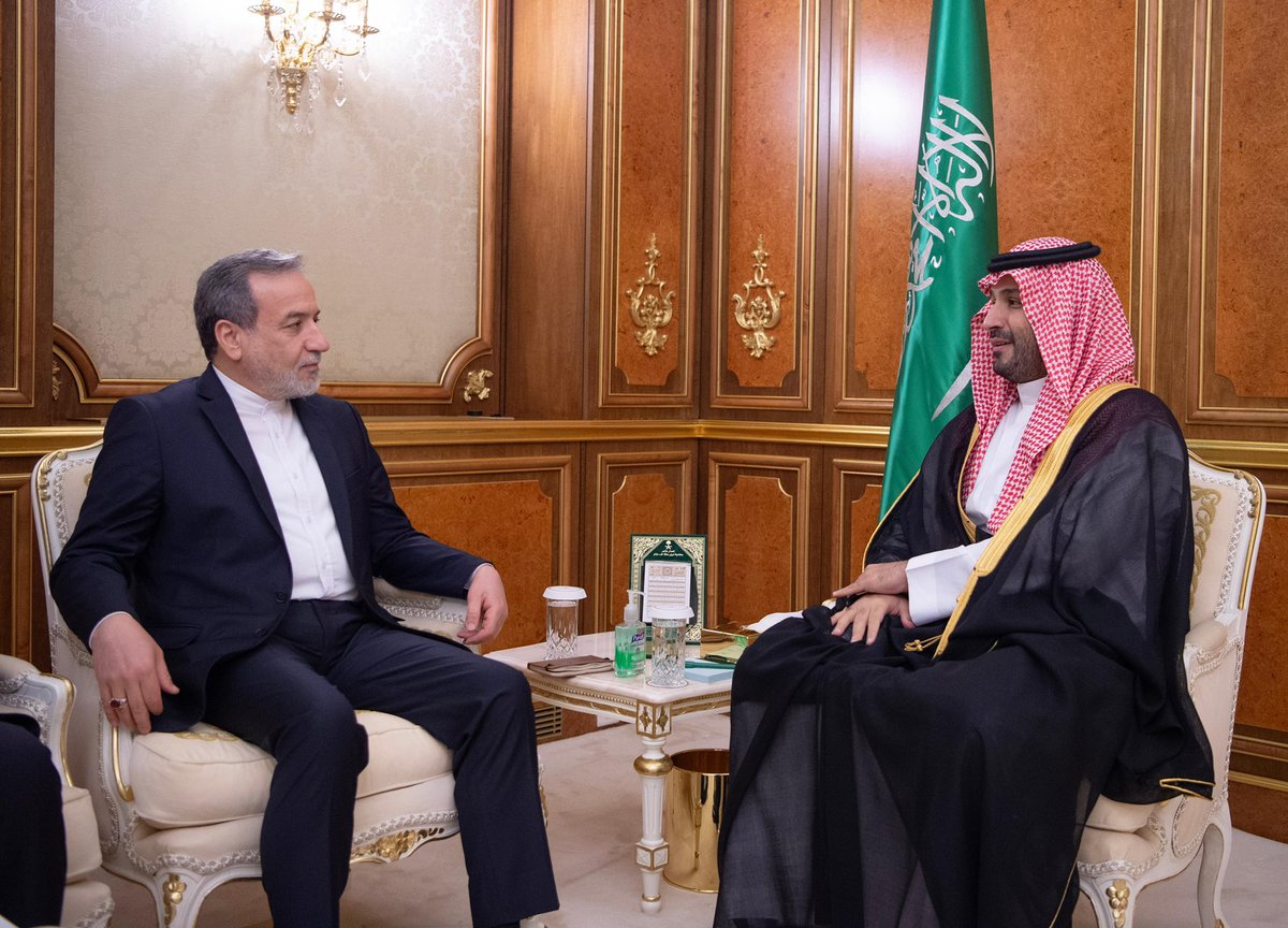 Crown Prince Mohammed bin Salman, meets with Iranian Foreign Minister Dr. Abbas Araghchi at his office in Al-Salam Palace in Jeddah
