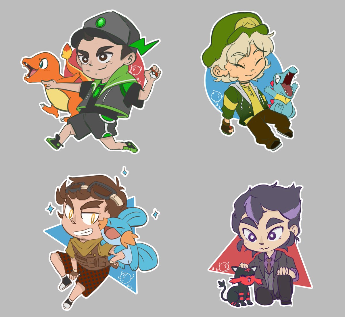 Staxx, Willy, Veg y Fargan en su etapa Pokémon!! 
(Estar de vacaciones me permite terminar cosas que tenía pendientes!! 😅)