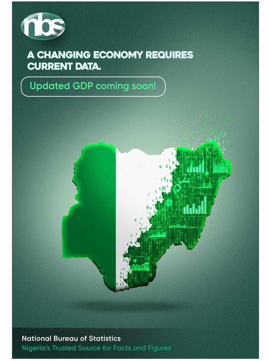 A changing economy requires current data. 

Rebased GDP figures coming soon!

#GDP #Economy #Statistics #Data #NigerianEconomy