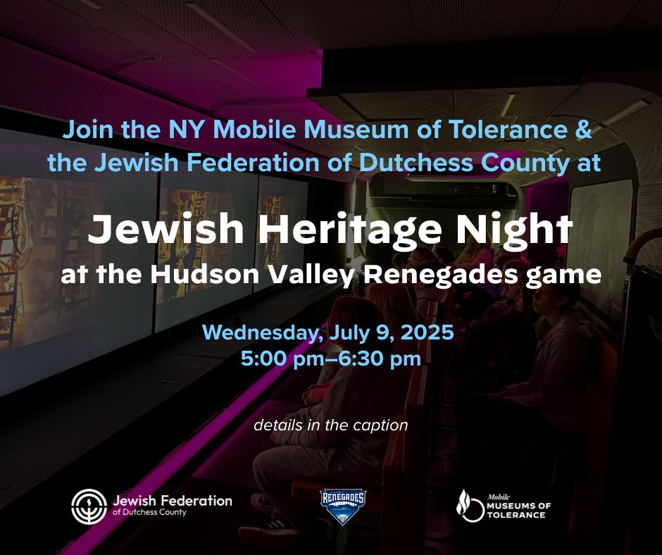 MobileTolerance's tweet image. ⚾️ Batter up! Celebrate Jewish Heritage Night tomorrow, July 9.
The New York Mobile Museum of Tolerance (MMOT) is teaming up with the Jewish Federation of Dutchess County for a special evening of baseball, community, and powerful conversations.
The MMOT will be hosting an open…