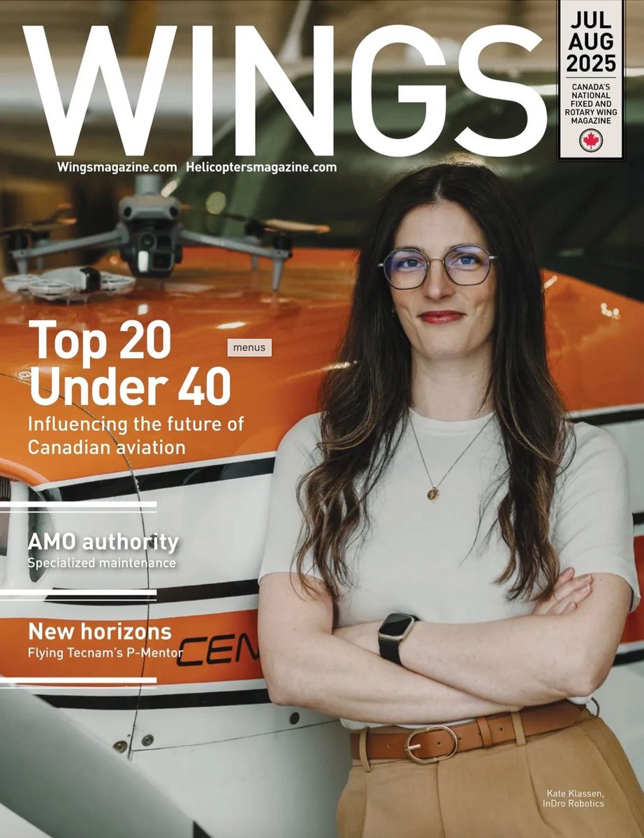 InDro_Robotics's tweet image. HUGE congratulations to our very own Kate Klassen, Training and Regulation Specialist at InDro Robotics, for being recognized in Wing&apos;s Magazine&apos;s &quot;Top 20 Under 40&quot;! 

Check out the digital edition here: mydigitalpublication.com/publication/?i…
