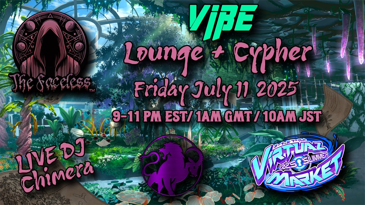 BlindTfs's tweet image. This Friday at @EnVket , in The Faceless Community Collab Booth in the Flower of Imagination world:
VIBE: Lounge and Cypher w/ DJ Chimera at 9PM EST
follow VKET.0014 to join the instance.
TempleVR.Org
#VRChat #Dance #TheFaceless #TempleVR #Vket @VRUnderground