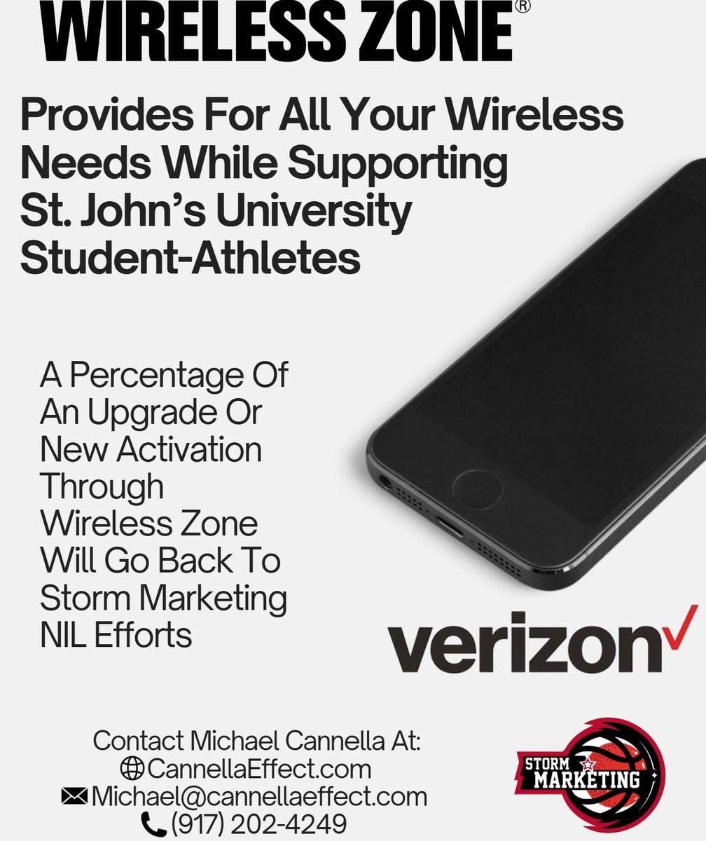 StormMarketing4's tweet image. Make sure to contact Michael Cannella today for all your wireless needs!
A percentage of an upgrade or new activation through Wireless Zone will go directly back to Storm Marketing NIL efforts
Visit Cannellaeffect.com, email Michael@cannellaeffect.com or call (917)…