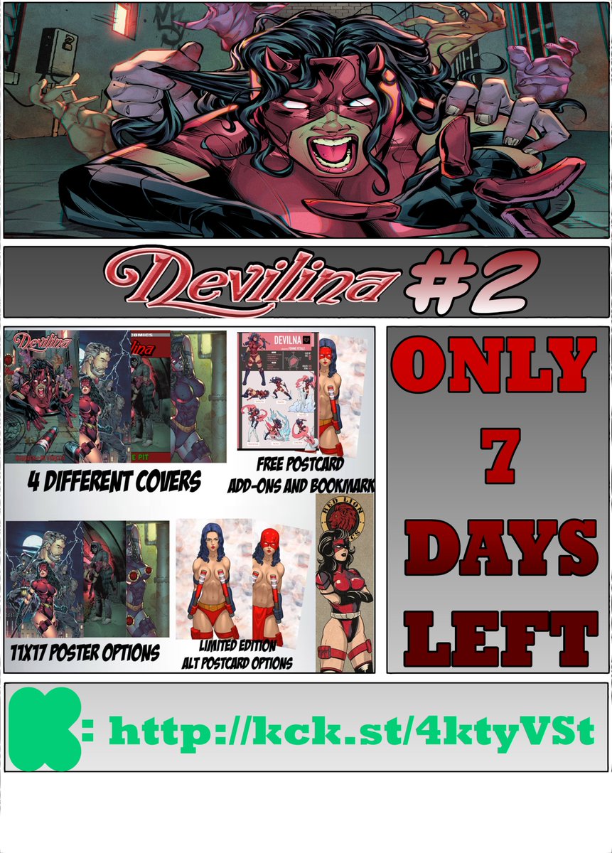 Red Lion Comics (@red_lion_comics) on Twitter photo Only 7 Days Left to snag your copy of Devilina #2! If you like indie comics, physical add-on collectibles, and sexy heroines kicking ass, than make sure you head over to Kickstarter and pledge for your copy today! kck.st/4ktyVSt
Incredible Artwork by: <a href="/MarianoChikko/">MarianoChikko (Comic Artist/Colorist)</a> Only 7 Days Left to snag your copy of Devilina #2! If you like indie comics, physical add-on collectibles, and sexy heroines kicking ass, than make sure you head over to Kickstarter and pledge for your copy today! kck.st/4ktyVSt
Incredible Artwork by: <a href="/MarianoChikko/">MarianoChikko (Comic Artist/Colorist)</a>