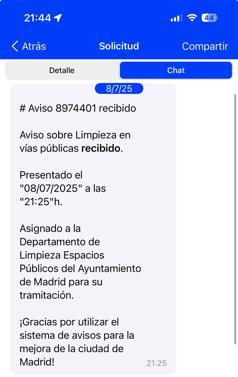 eltelefonillo's tweet photo. He dado un aviso en la app de @MADRID @Lineamadrid y en cuestión de unos minutos han dado por solucionada la solicitud de limpieza de una calle en El Pardo. Por segunda vez en una semana que hacen eso. Hacéroslo mirar @Mtnezparamo https://t.co/88xurcTSJC
