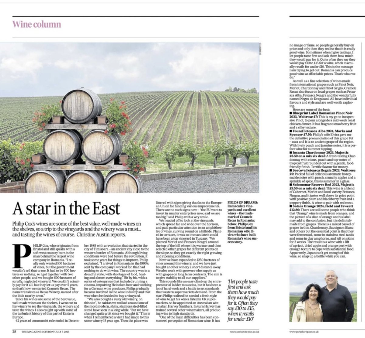 A wonderful write up in the Yorkshire Post by Christine Austin, who visited us earlier in the year. 

#romanianwine #wine #winereview