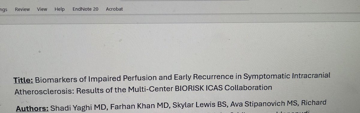 Shadi Yaghi (@shadiyaghi2) on Twitter photo A gratifying part of research is to finally prepare the manuscript after 2 years. I’m very grateful for the 34 BIORISK-ICAS contributing sites as we prepare the manuscript/abstract. We hope to learn more about this disease & lower its early recurrence rate. Take the poll below 😊 A gratifying part of research is to finally prepare the manuscript after 2 years. I’m very grateful for the 34 BIORISK-ICAS contributing sites as we prepare the manuscript/abstract. We hope to learn more about this disease & lower its early recurrence rate. Take the poll below 😊