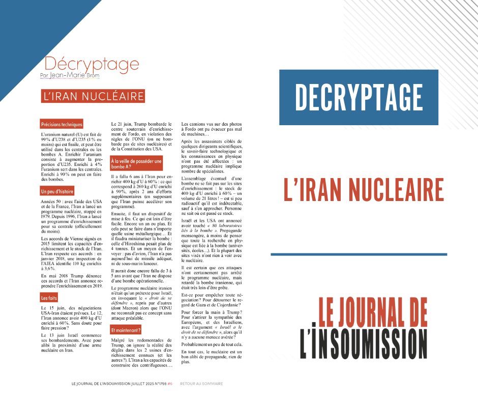 👉 L'article Décryptage de juillet est maintenant accessible sur notre site internet !

👉 On revient ensemble sur l'histoire et les faits concernant le nucléaire Iranien. À retrouver sur : leji.fr/journaldelinso…
👉  Et n'hésitez pas à vous abonner : leji.fr/boutique-xsl-3…