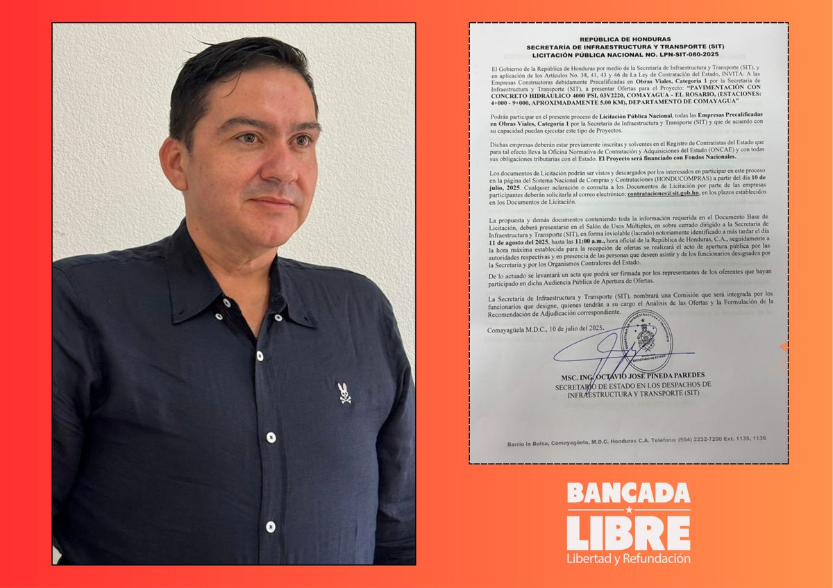 Da inicio el proceso de Licitación Pública Nacional para la II etapa del proyecto de pavimentación con concreto hidráulico que interconectará los municipios de El Rosario y Comayagua, una gestión impulsada por el diputado <a href="/PanchameRonald/">Ronald Panchame</a> ante la <a href="/SITHonduras/">Secretaría de Infraestructura y Transporte</a>, con el propósito de