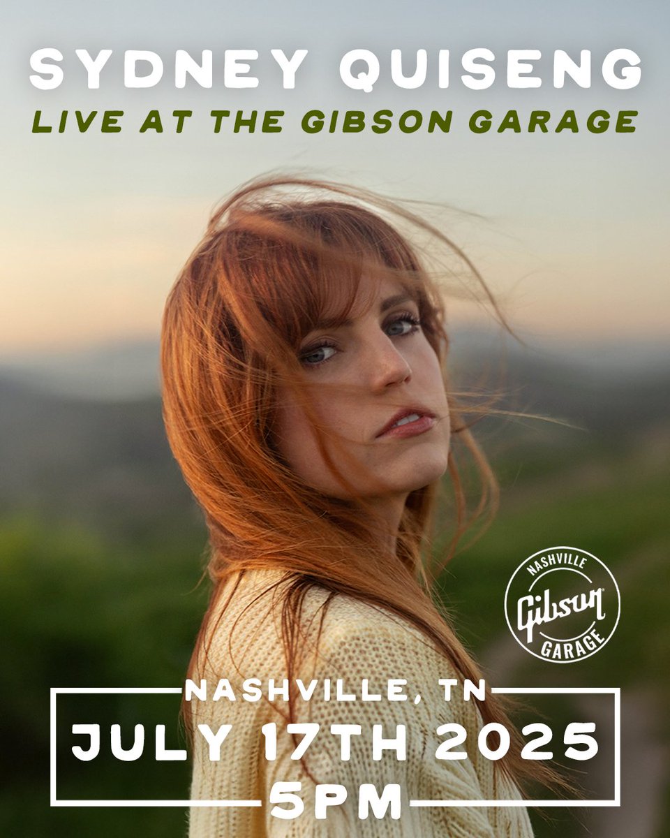 Gibson Garage (@gibsongarage) on Twitter photo Don’t miss it! 📅 Thursday, July 17 at 5 PM CT
Join us at the Gibson Garage Nashville for a LIVE performance from <a href="/SydneyQuiseng/">Sydney Quiseng</a>, featuring songs from her debut EP PHASES.
It’s free, it’s all ages, and it’s going to be something special. Come early and grab your spot! Don’t miss it! 📅 Thursday, July 17 at 5 PM CT
Join us at the Gibson Garage Nashville for a LIVE performance from <a href="/SydneyQuiseng/">Sydney Quiseng</a>, featuring songs from her debut EP PHASES.
It’s free, it’s all ages, and it’s going to be something special. Come early and grab your spot!