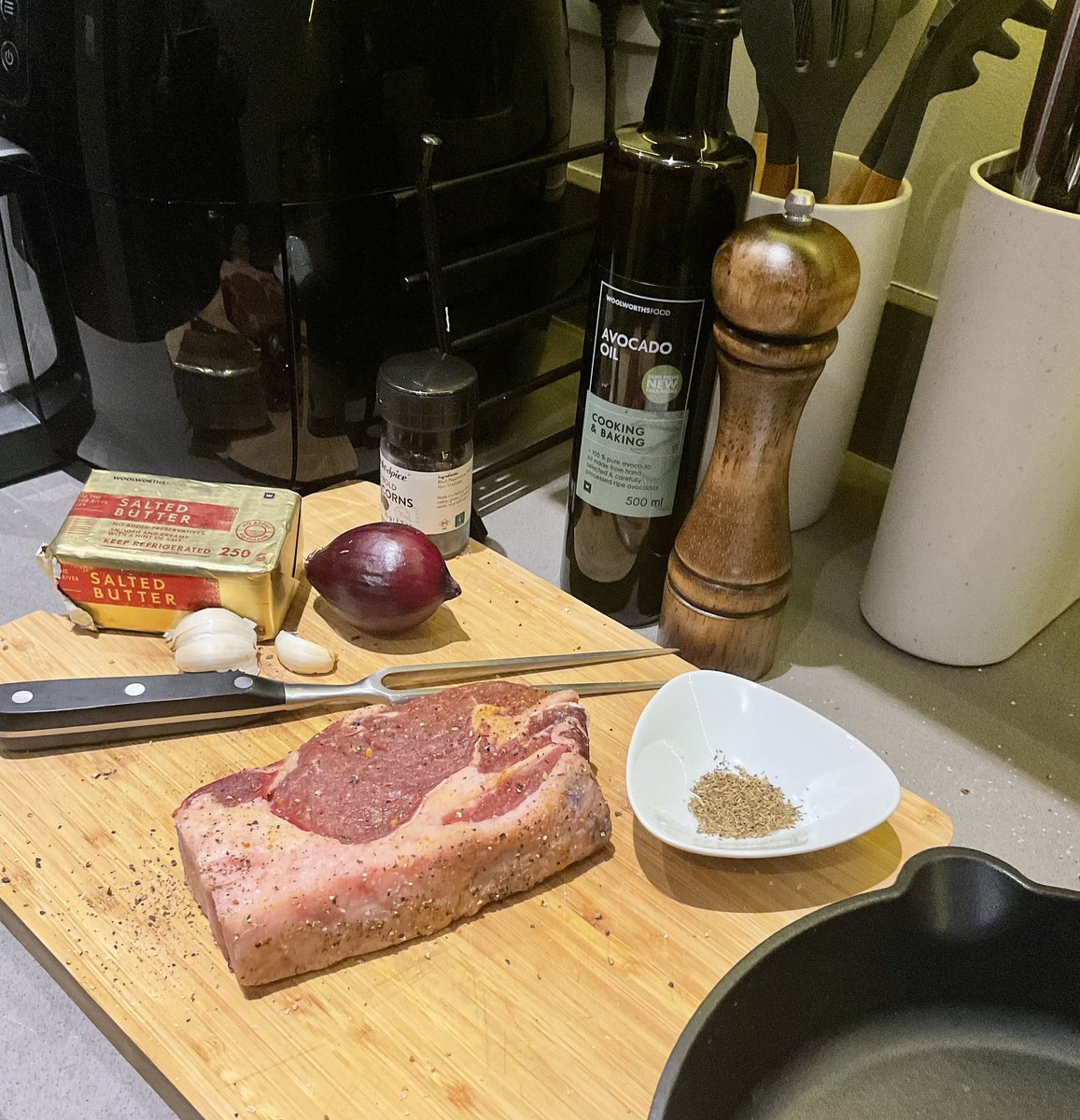 #KetoKitchen What would you serve this steak with?

Disclaimer: This is a treat. I occasionally eat steak