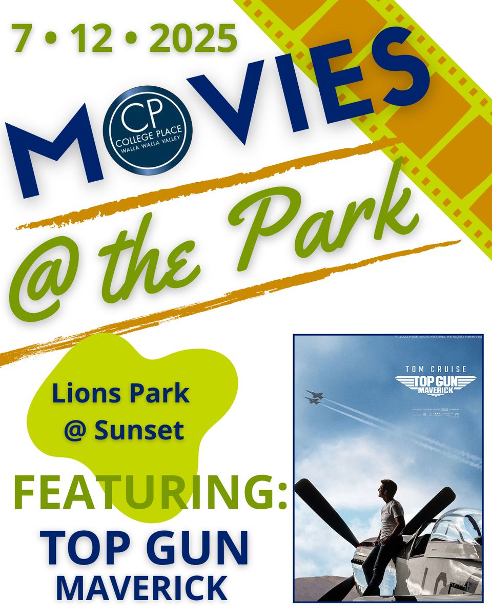 Come down for a free Movies @ the Park celebrating our freedom and American way with Top Gun Maverick!

Movie will be held on Saturday, July 12 at Lions Park, and starts at dusk.

Free Popcorn or Kettlecorn to the first 100 attendees! facebook.com/share/1QqfLNag…