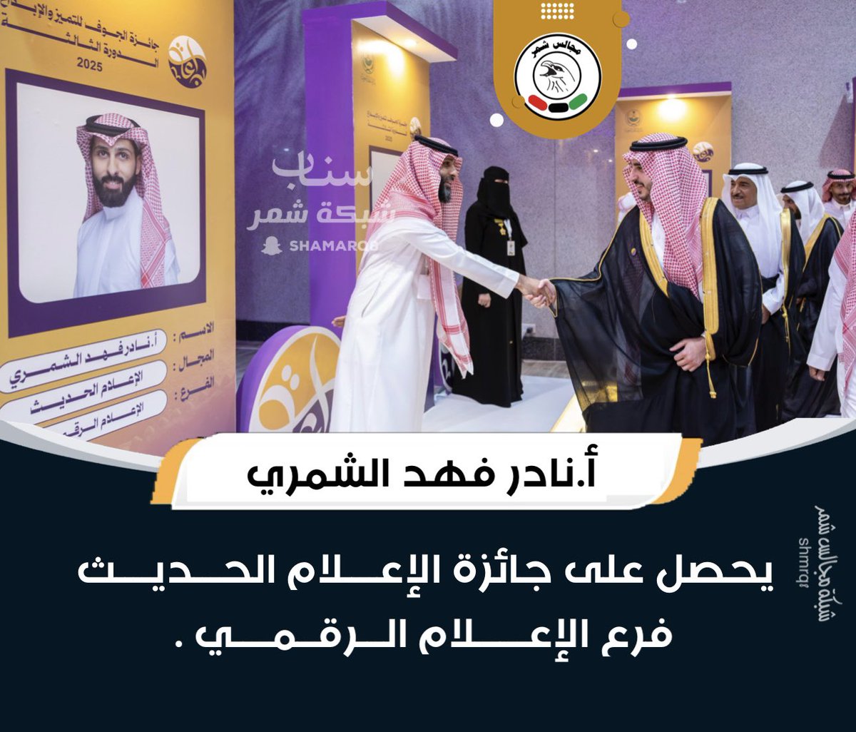 أ.نادر فهد الشمري يحصل على جائزة الإعــــلام الحـــديــــث  فرع الإعــــــلام الـــرقــمــــي .