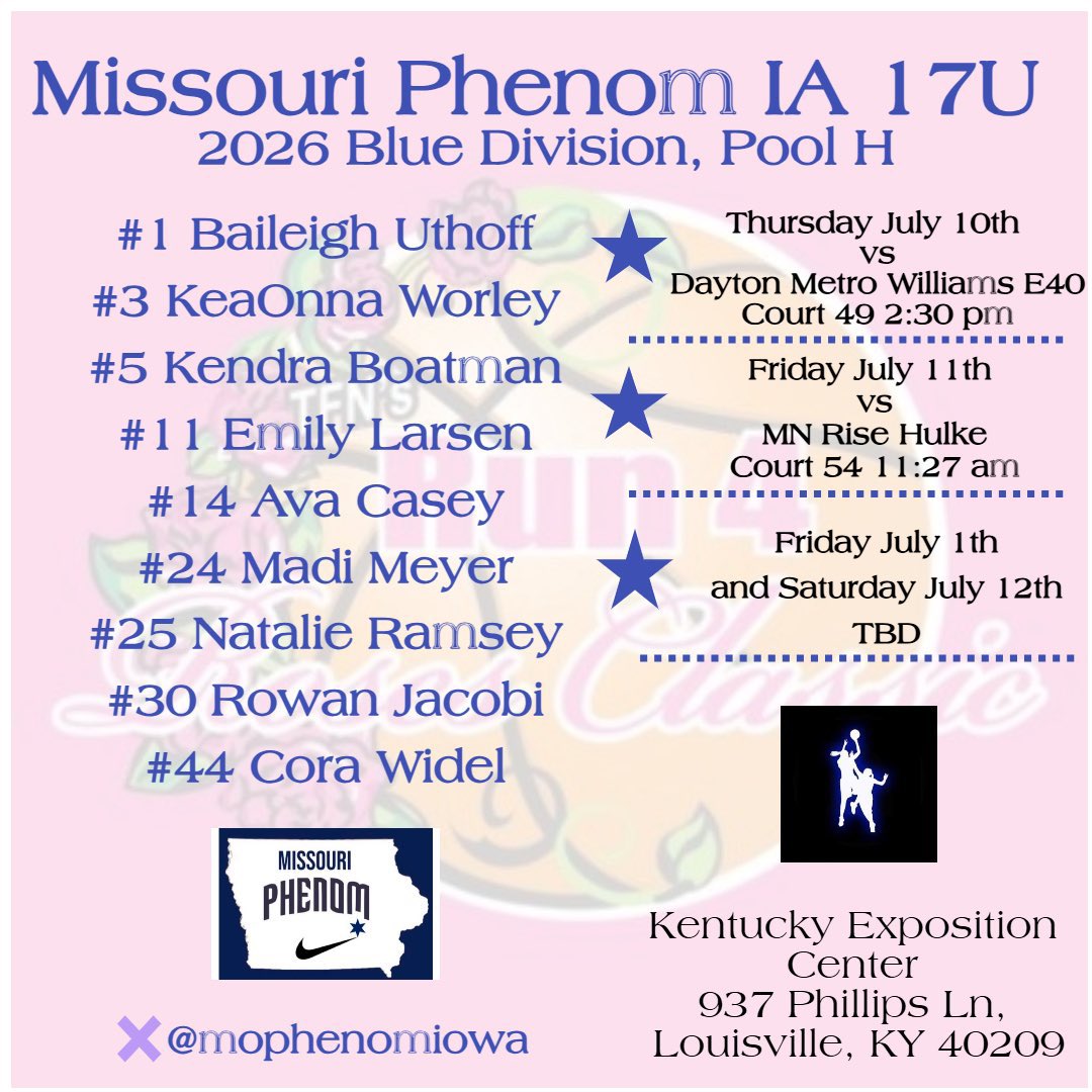 See you in a couple days Roses!
Here is our 17u schedule for the Classic.